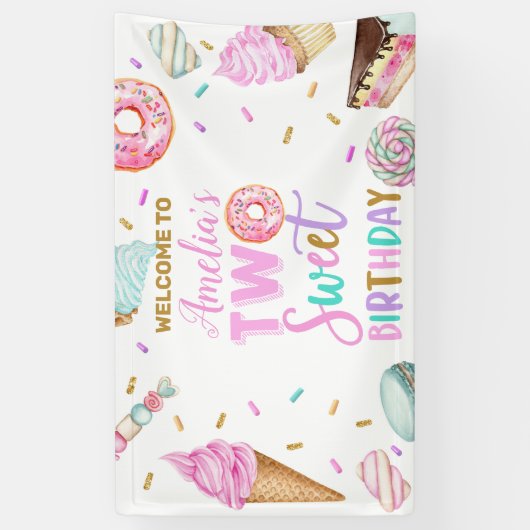 Twee zoete dessert verjaardag vinyl banner (Verticaal)
