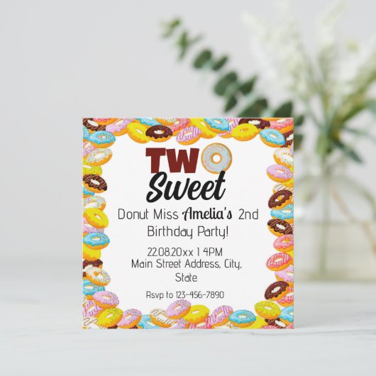 Twee Zoete Donut 2de thema Kleurrijke Verjaardagsf Kaart (Staand voorkant)