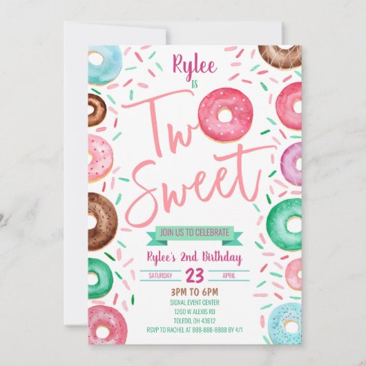 Twee zoete donut 2e verjaardag van de uitnodiging  (Voorkant)