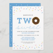 Twee zoete donut en prinkles (blauw) tweede verjaa kaart (Voorkant / Achterkant)