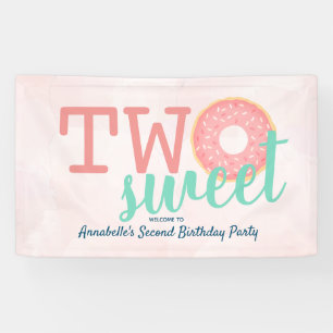 Twee zoete Donut Pink Girl's 2e verjaardag Spandoek
