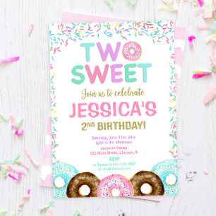 Twee zoete donut sprinkles 2e verjaardag party gir kaart