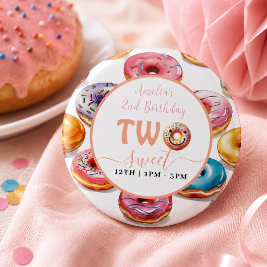 Twee Zoete Donuts 2e Verjaardagsfeestje Ronde Button 3,2 Cm