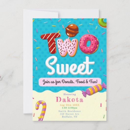 Twee zoete donuts Girl Birthday Party uitnodiginge Kaart (Voorkant)