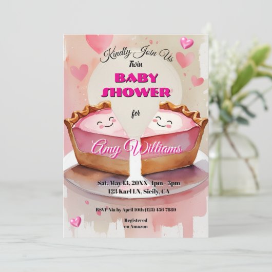 Twee zoete erwten in een taart! - Twin Baby Girl S Kaart (Staand voorkant)