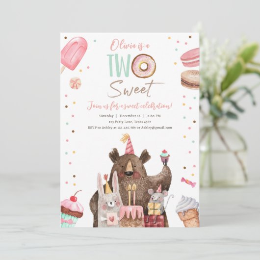 Twee zoete feestdieren geven de tweede verjaardag  kaart (Staand voorkant)