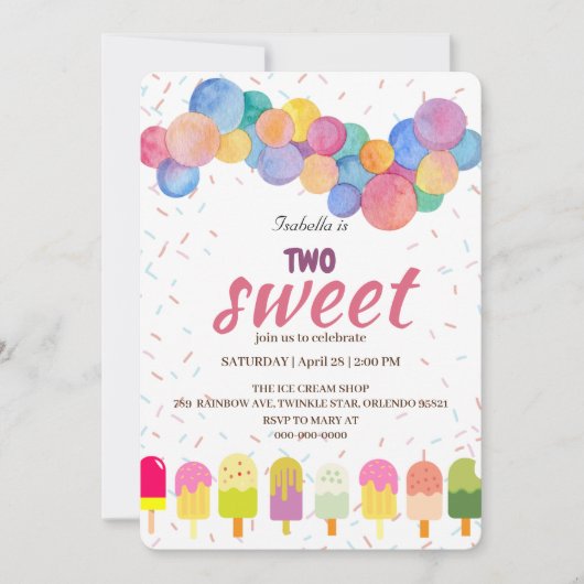 Twee Zoete ijs en ijsje 2e Verjaardag Meisje Kaart (Voorkant)