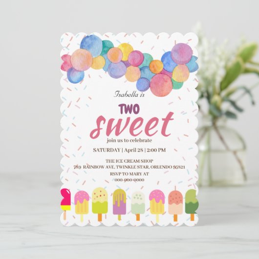 Twee Zoete ijs en ijsje 2e Verjaardag Meisje Kaart (Staand voorkant)