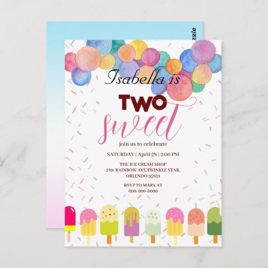 Twee zoete ijs en lolly 2e verjaardag meisje briefkaart (Voorkant / Achterkant)