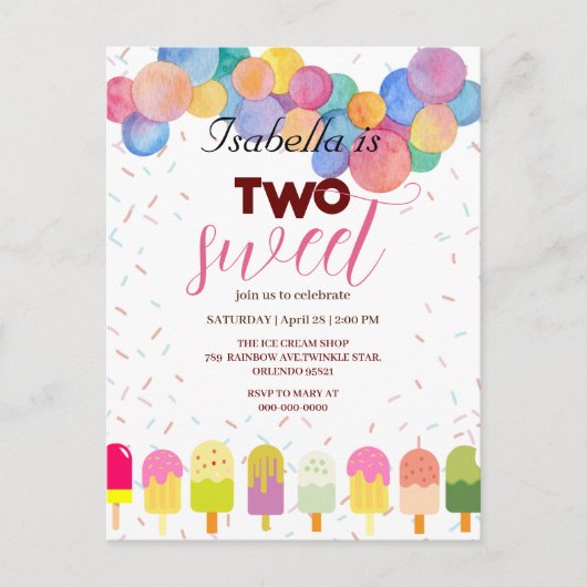 Twee zoete ijs en popsicle 2e verjaardag meisje briefkaart (Voorkant)