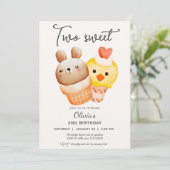 Twee zoete ijsjes op de tweede verjaardag kaart (Staand voorkant)