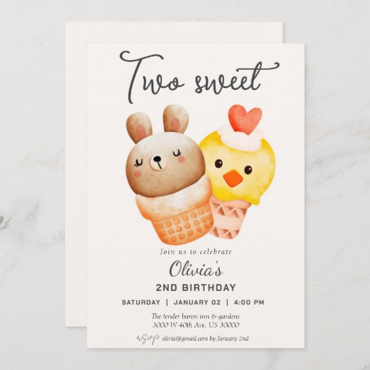 Twee zoete ijsjes op de tweede verjaardag kaart (Voorkant / Achterkant)