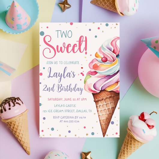 Twee zoete ijsjes op de tweede verjaardag kaart