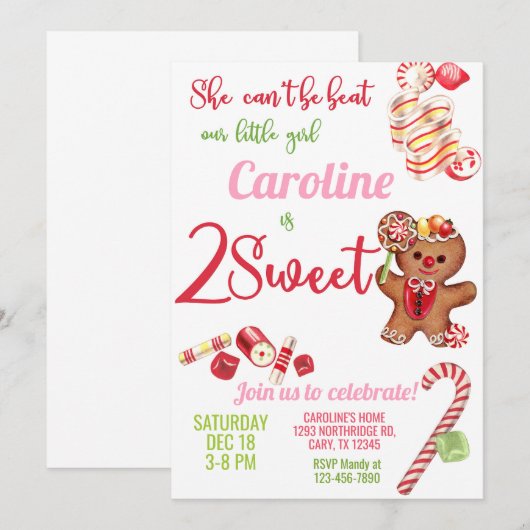 Twee zoete kerst koekjes meisje uitnodiging. kaart (Voorkant / Achterkant)