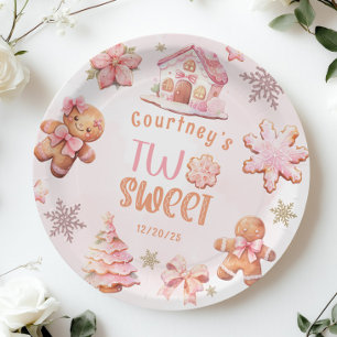 Twee zoete kerst roze 2de verjaardag koekjes papieren bordje
