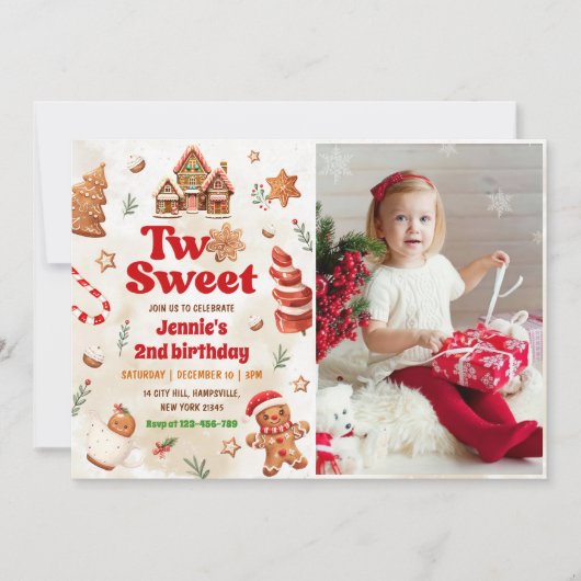 Twee zoete kerstkoekjes 2e verjaardag foto kaart (Voorkant)