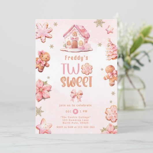 Twee zoete kerstkoekjes meisje 2e verjaardag kaart (Staand voorkant)