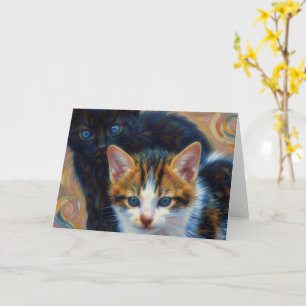 Twee Zoete Kittens Impressionistische Kunstkaart Kaart