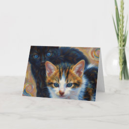 Twee Zoete Kittens Impressionistische Kunstkaart Kaart