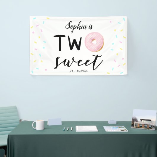 Twee zoete kleurrijke donut 2e verjaardag spandoek (Beurs)