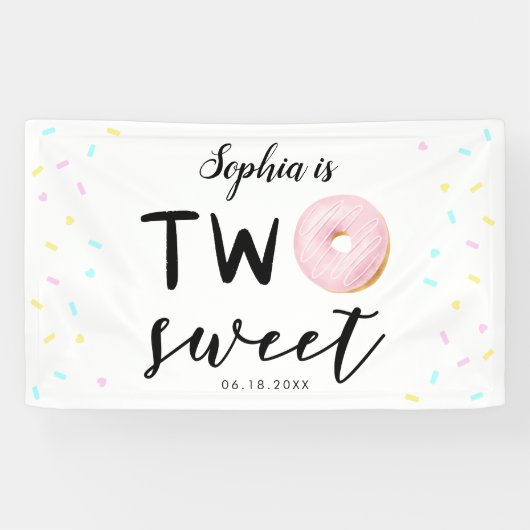 Twee zoete kleurrijke donut 2e verjaardag spandoek (Horizontaal)