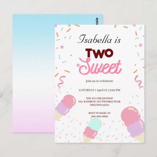 Twee zoete kleurrijke ijs Sprinkle 2de verjaardag Briefkaart (Voorkant / Achterkant)