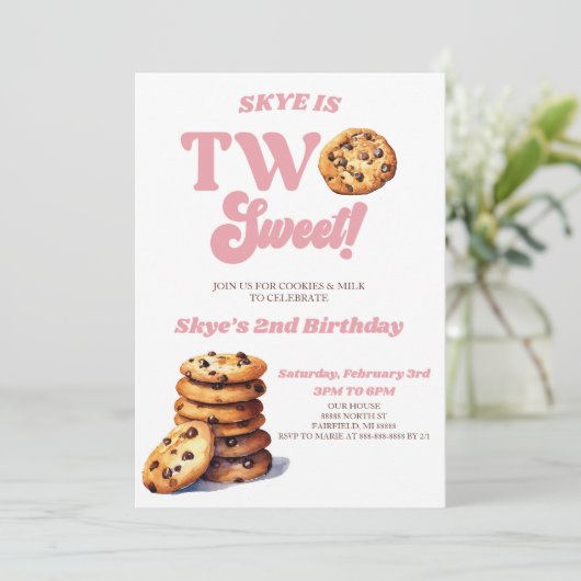 Twee zoete koekjes en melk 2e verjaardagsfeest kaart (Staand voorkant)