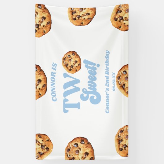 Twee zoete koekjes en melk 2e verjaardagsfeest spandoek (Verticaal)