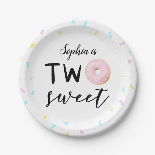 Twee zoete meisjes 2e Donut Theme Birthday Party Papieren Bordje (Voorkant)