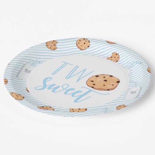 Twee zoete melk en koekjes blauw Birthday Party Pa Papieren Bordje (Gekanteld)