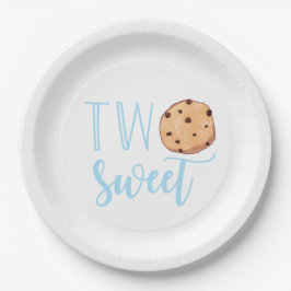 Twee zoete melk en koekjes blauwe verjaardagsfeest papieren bordje