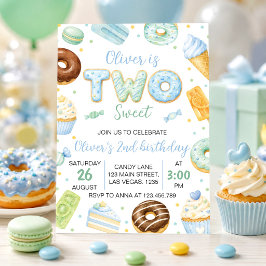 Twee zoete pastel donut verjaardagsuitnodiging kaart