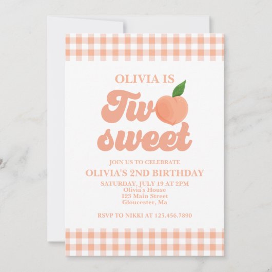 Twee zoete perzik 2e verjaardag uitnodiging (Voorkant)