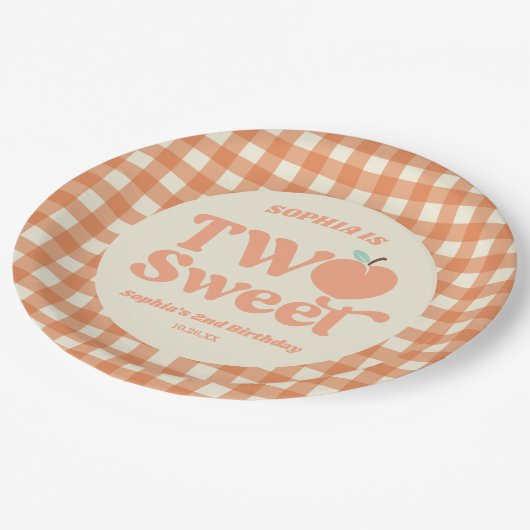 Twee zoete perzik fruit tweede 2e verjaardagsfeest papieren bordje (Gekanteld)