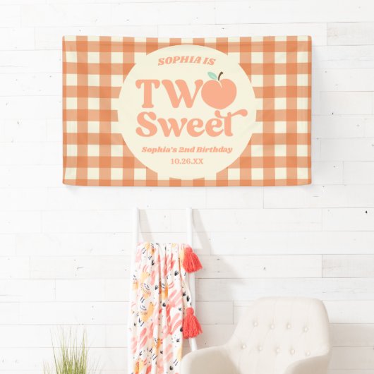 Twee zoete perzik fruit tweede 2e verjaardagsfeest spandoek (Insitu)