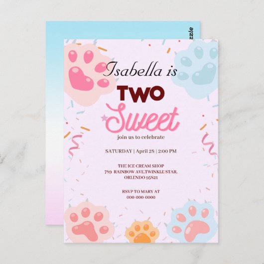 Twee zoete POOT kat en Sprinkles 2de verjaardag Me Briefkaart (Voorkant / Achterkant)