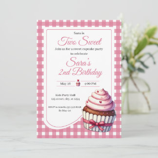 Twee Zoete Roze Cupcake Meisje 2e Verjaardagsfeest Kaart