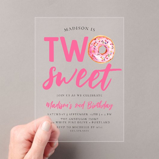Twee zoete roze donut 2e verjaardag acryl uitnodigingen (Insitu (Draagbaar))