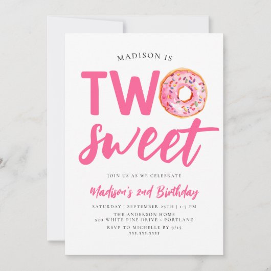 Twee zoete roze donut 2e verjaardag kaart (Voorkant)