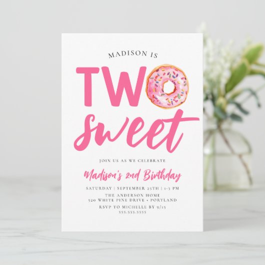 Twee zoete roze donut 2e verjaardag kaart (Staand voorkant)