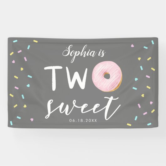Twee zoete roze donut 2e verjaardag spandoek (Horizontaal)