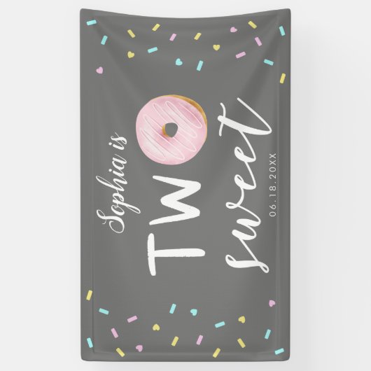 Twee zoete roze donut 2e verjaardag spandoek (Verticaal)