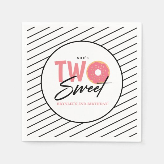 Twee zoete roze donut 2e verjaardagsfeest servet (Voorkant)