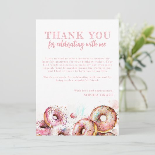 Twee zoete roze Donut Girl 2e verjaardag Bedankkaart (Staand voorkant)