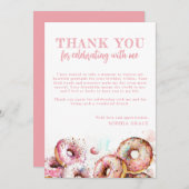 Twee zoete roze Donut Girl 2e verjaardag Bedankkaart (Voorkant / Achterkant)