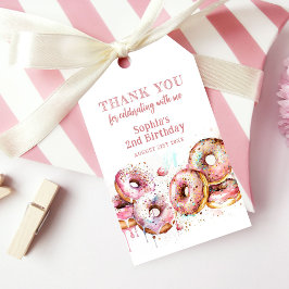 Twee zoete roze Donut Girl 2e verjaardag Bedankt Cadeaulabel