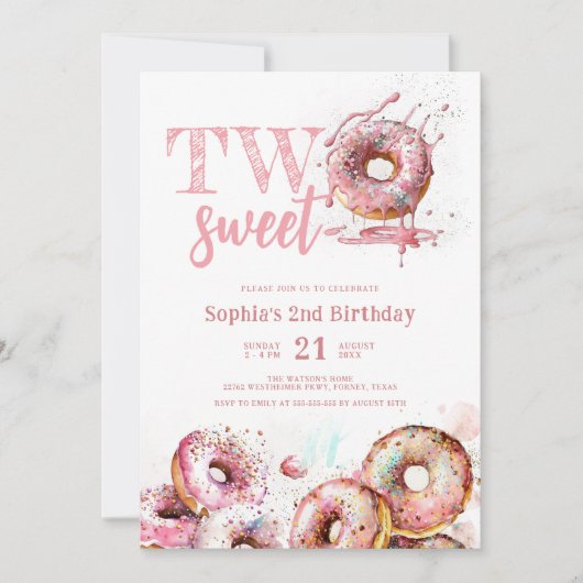 Twee zoete roze Donut Girl 2e verjaardag Kaart (Voorkant)
