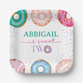 Twee zoete roze Donut Girl 2e verjaardag Papieren Bordje