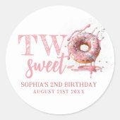Twee zoete roze Donut Girl 2e verjaardag Ronde Sticker (Voorkant)