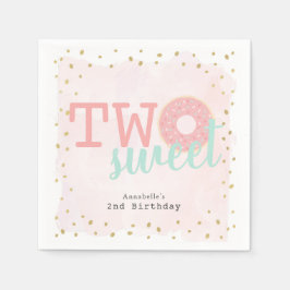 Twee zoete roze donut meisje verjaardagspapier servet